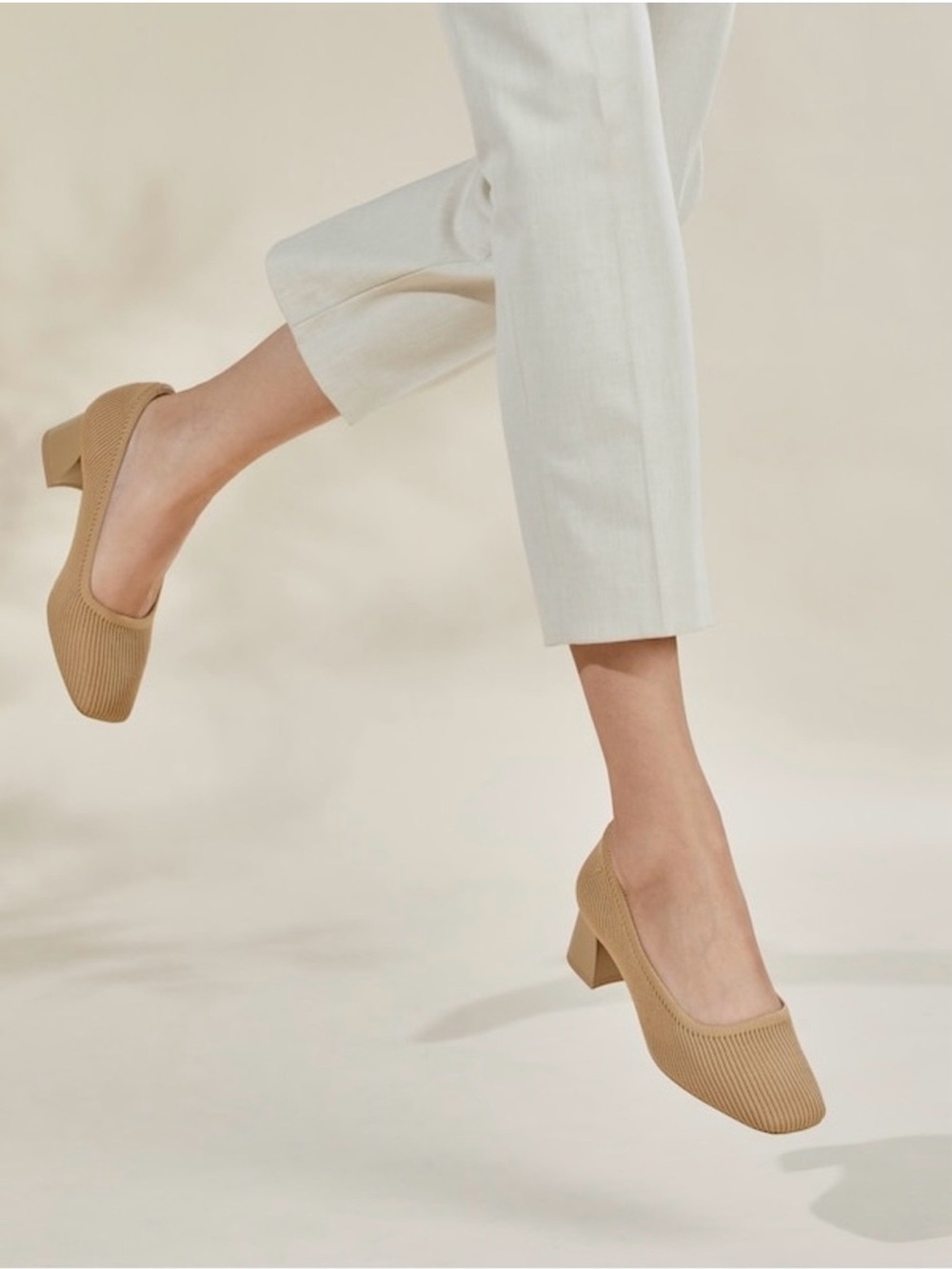 Vivaia Melody 2.0 Pro Square-Toe Chunky Heels in Almond/Beige Size 41 US 9.5